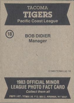 1983 TCMA Tacoma Tigers #18 Bob Didier Back
