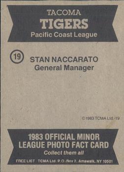1983 TCMA Tacoma Tigers #19 Stan Naccarato Back