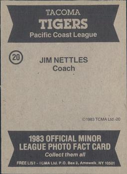 1983 TCMA Tacoma Tigers #20 Jim Nettles Back