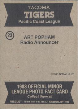 1983 TCMA Tacoma Tigers #23 Art Popham Back