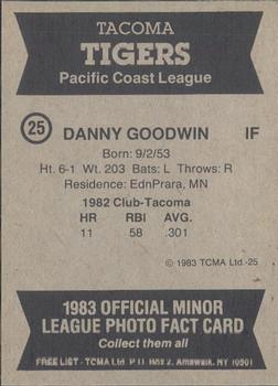 1983 TCMA Tacoma Tigers #25a Danny Goodwin Back
