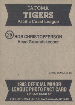 1983 TCMA Tacoma Tigers #25b Bob Christofferson Back