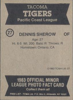 1983 TCMA Tacoma Tigers #27 Dennis Sherow Back