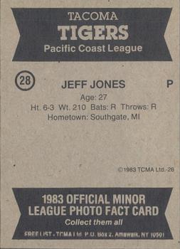 1983 TCMA Tacoma Tigers #28 Jeff Jones Back