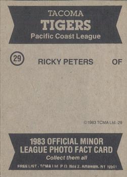 1983 TCMA Tacoma Tigers #29a Ricky Peters Back