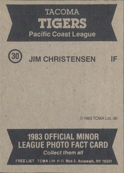 1983 TCMA Tacoma Tigers #30a Jim Christensen Back