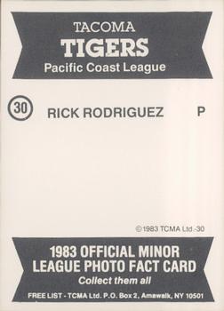 1983 TCMA Tacoma Tigers #30b Rick Rodriguez Back