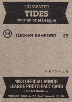 1983 TCMA Tidewater Tides #26 Tucker Ashford Back