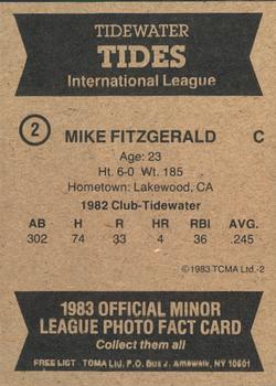 1983 TCMA Tidewater Tides #2 Mike Fitzgerald Back