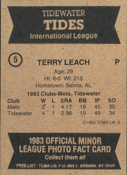 1983 TCMA Tidewater Tides #5 Terry Leach Back