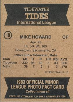 1983 TCMA Tidewater Tides #18 Mike Howard Back