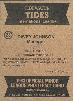 1983 TCMA Tidewater Tides #23 Davey Johnson Back