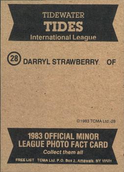 1983 TCMA Tidewater Tides #28 Darryl Strawberry Back