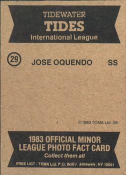 1983 TCMA Tidewater Tides #29 Jose Oquendo Back