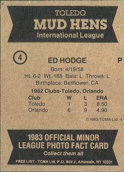 1983 TCMA Toledo Mud Hens #4 Ed Hodge Back