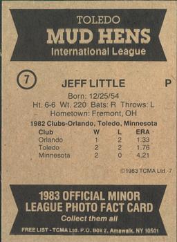 1983 TCMA Toledo Mud Hens #7 Jeff Little Back