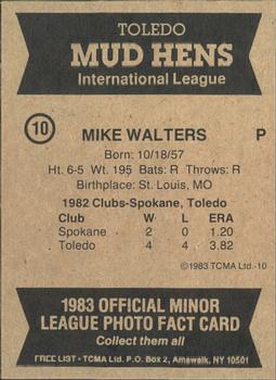 1983 TCMA Toledo Mud Hens #10 Mike Walters Back