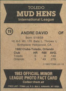 1983 TCMA Toledo Mud Hens #19 Andre David Back