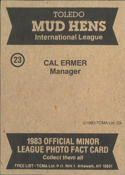 1983 TCMA Toledo Mud Hens #23 Cal Ermer Back