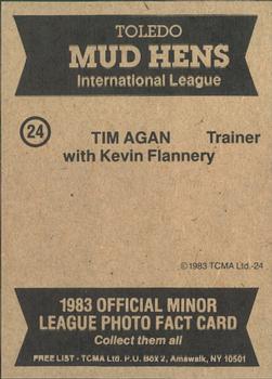 1983 TCMA Toledo Mud Hens #24 Tim Agan / Kevin Flannery Back