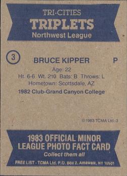 1983 TCMA Tri-Cities Triplets #3 Bruce Kipper Back