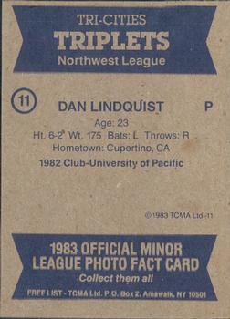 1983 TCMA Tri-Cities Triplets #11 Dan Lindquist Back