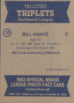 1983 TCMA Tri-Cities Triplets #13 Bill Hance Back