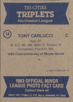 1983 TCMA Tri-Cities Triplets #14 Tony Carlucci Back
