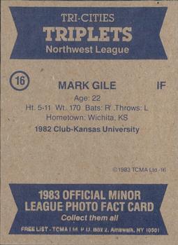 1983 TCMA Tri-Cities Triplets #16 Mark Gile Back