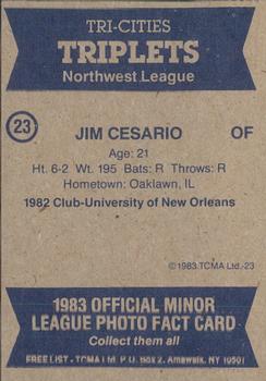 1983 TCMA Tri-Cities Triplets #23 Jim Cesario Back