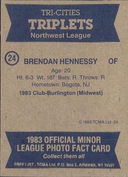 1983 TCMA Tri-Cities Triplets #24 Brendan Hennessy Back