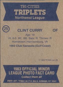 1983 TCMA Tri-Cities Triplets #25 Clint Curry Back