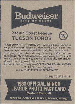 1983 TCMA Tucson Toros #19 Chris Jones Back
