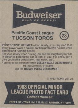 1983 TCMA Tucson Toros #23 Matt Galante Back