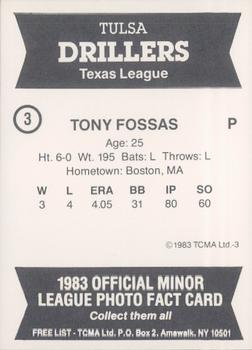 1983 TCMA Tulsa Drillers #3 Tony Fossas Back