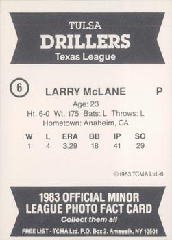 1983 TCMA Tulsa Drillers #6 Larry McLane Back
