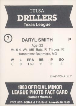 1983 TCMA Tulsa Drillers #7 Daryl Smith Back