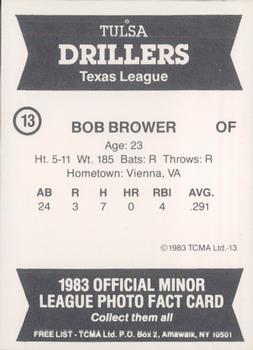 1983 TCMA Tulsa Drillers #13 Bob Brower Back
