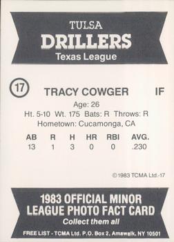 1983 TCMA Tulsa Drillers #17 Tracy Cowger Back