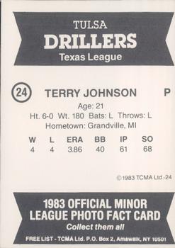 1983 TCMA Tulsa Drillers #24 Terry Johnson Back