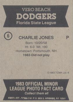 1983 TCMA Vero Beach Dodgers #6 Charlie Jones Back