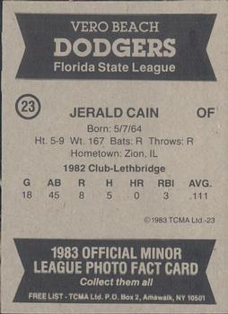 1983 TCMA Vero Beach Dodgers #23 Jerald Cain Back