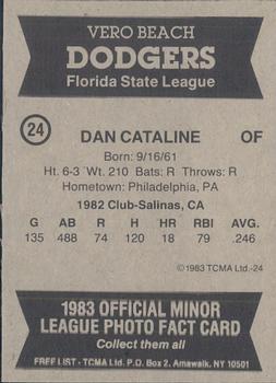 1983 TCMA Vero Beach Dodgers #24 Dan Cataline Back
