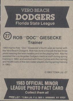 1983 TCMA Vero Beach Dodgers #27 Rob Giesecke Back