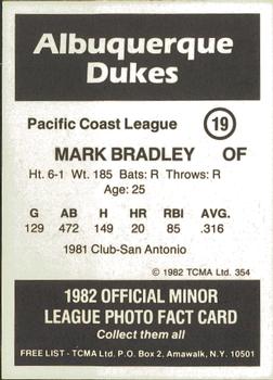 1982 TCMA Albuquerque Dukes #19 Mark Bradley Back
