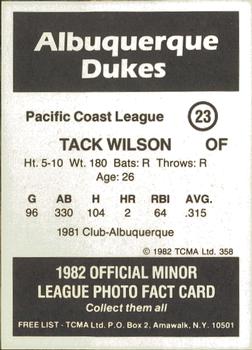 1982 TCMA Albuquerque Dukes #23 Tack Wilson Back
