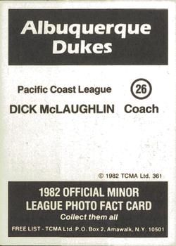 1982 TCMA Albuquerque Dukes #26 Dick McLaughlin Back