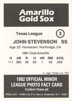 1982 TCMA Amarillo Gold Sox #3 John Stevenson Back