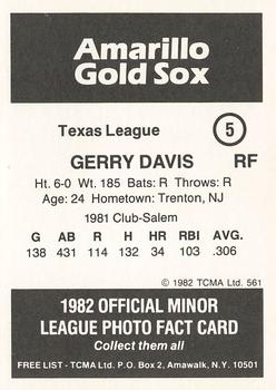 1982 TCMA Amarillo Gold Sox #5 Gerry Davis Back