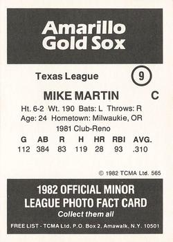 1982 TCMA Amarillo Gold Sox #9 Mike Martin Back